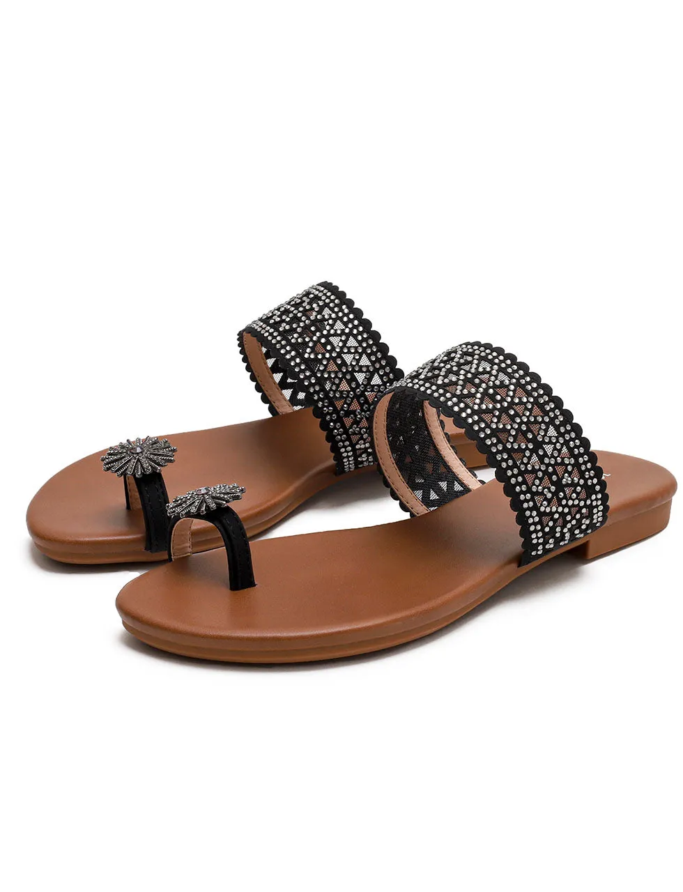 Strapped Toe Ring Flat Boho Sling Back Sandals for Women