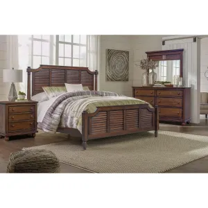 Sunset Trading Bahama Shutter 5 Piece Queen Bedroom Set with 3 Drawer Nightstand in Walnut