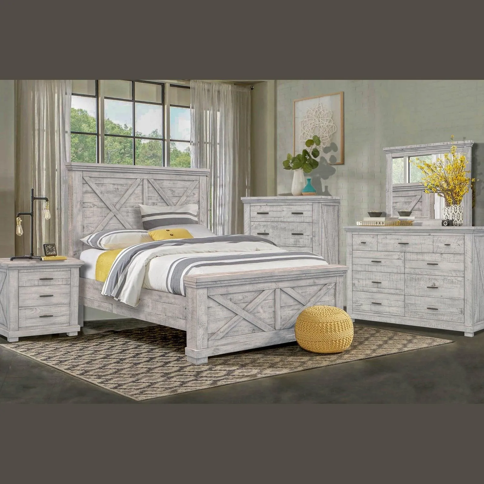 Sunset Trading Crossing Barn 5 Piece King Bedroom Set in Gray