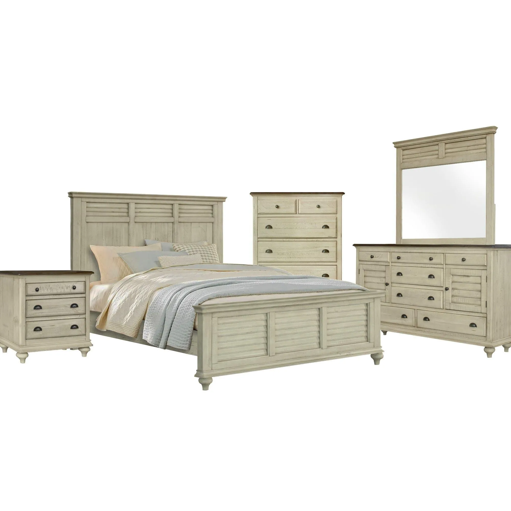 Sunset Trading Shades of Sand 5 Piece King Bedroom Set in Cream and Walnut Brown