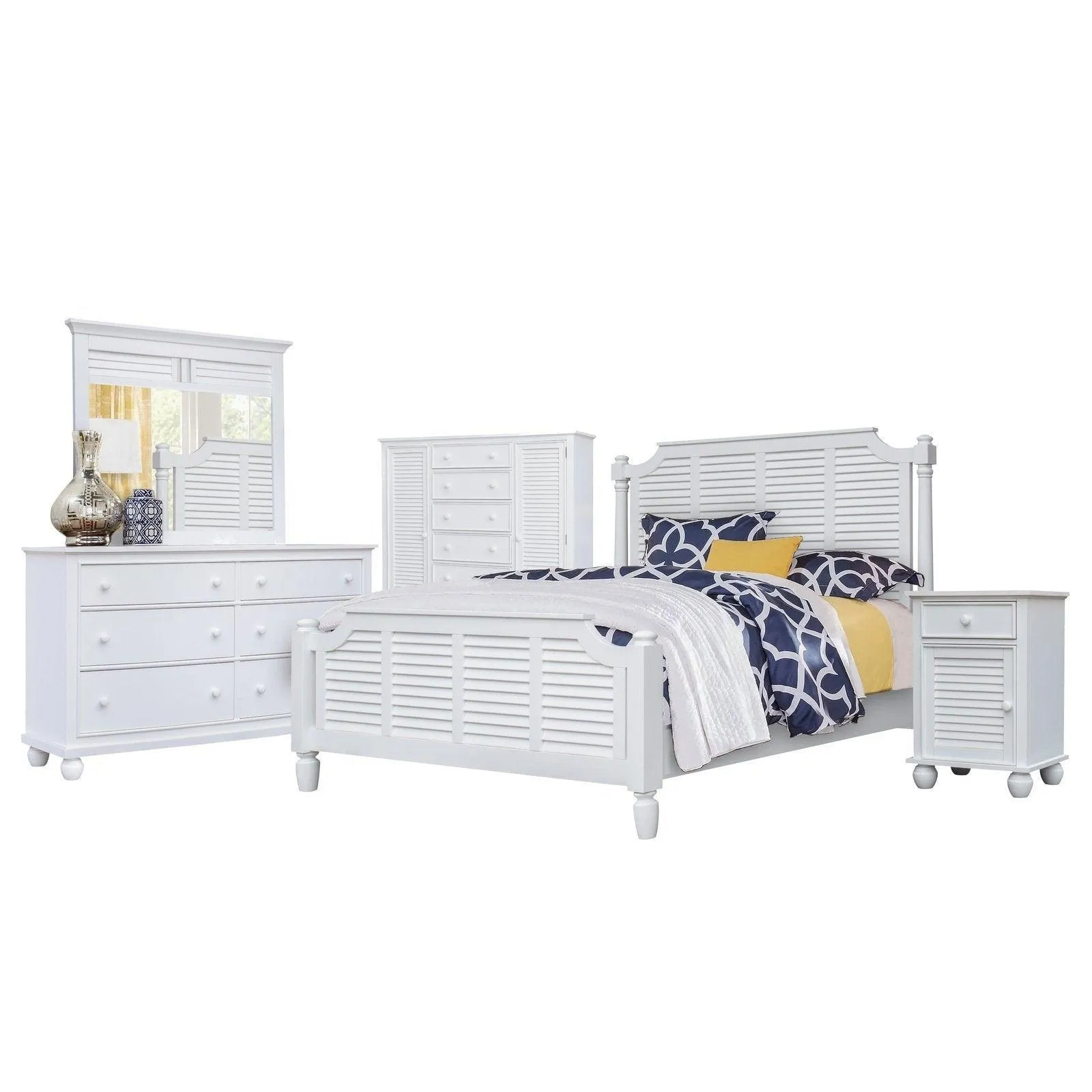 Sunset Trading Shutter 5 Piece King Bedroom Set with 1 Drawer Nightstand in White