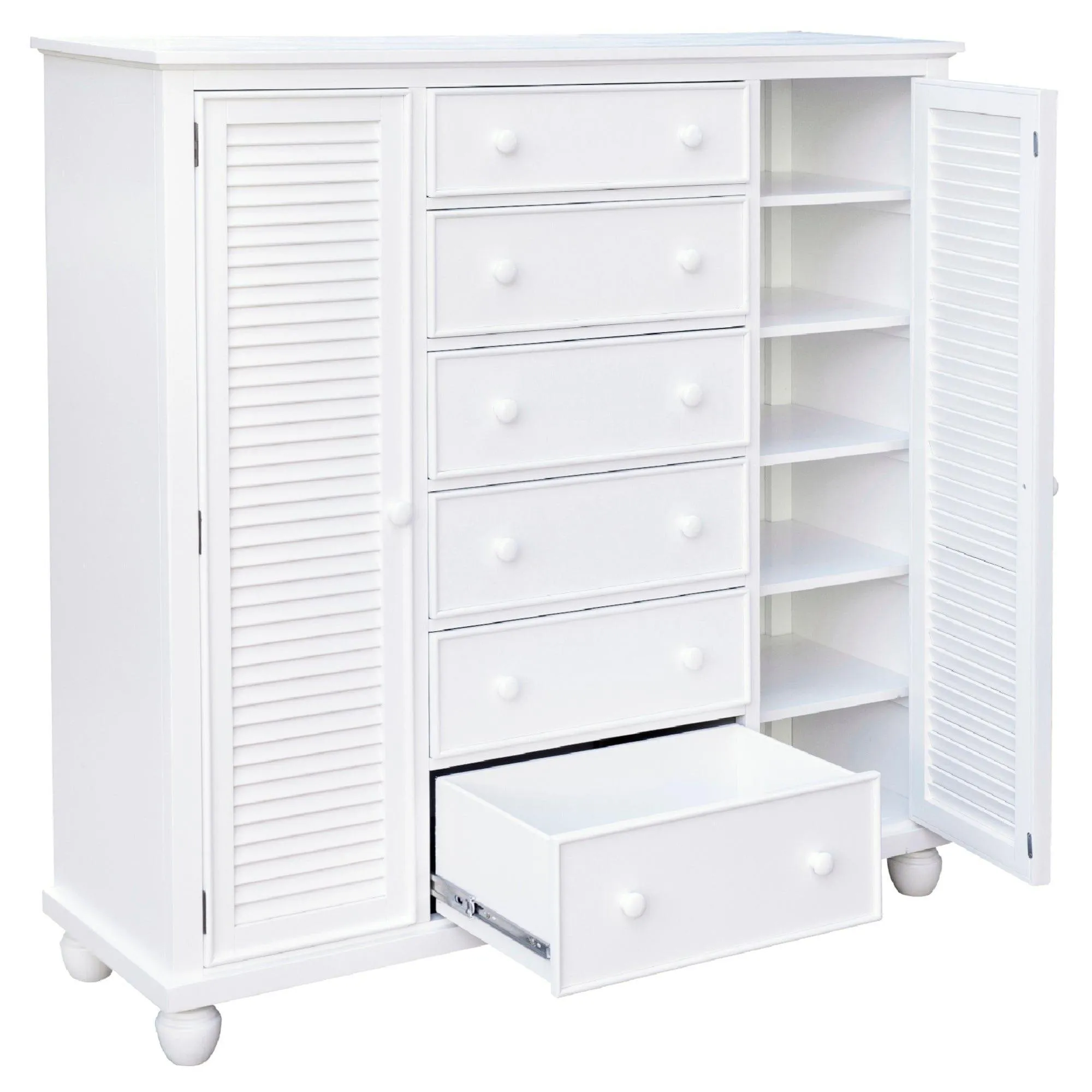 Sunset Trading Shutter 5 Piece King Bedroom Set with 3 Drawer Nightstand in White