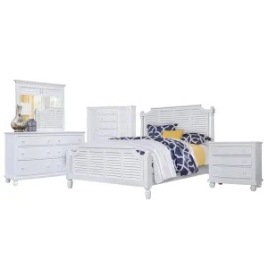 Sunset Trading Shutter 5 Piece King Bedroom Set with 3 Drawer Nightstand in White