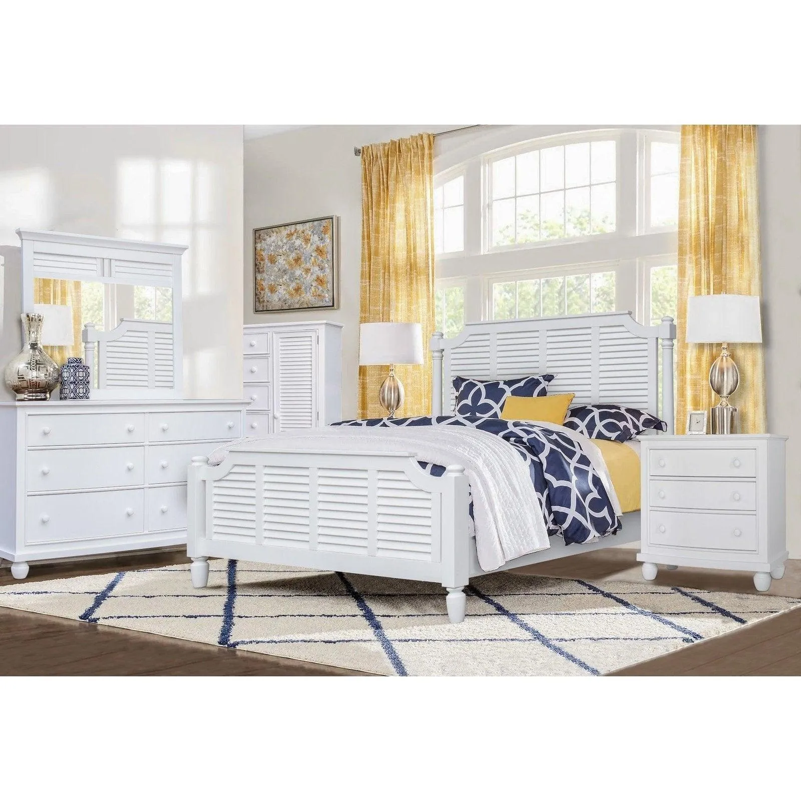 Sunset Trading Shutter 5 Piece Queen Bedroom Set with 3 Drawer Nightstand in White