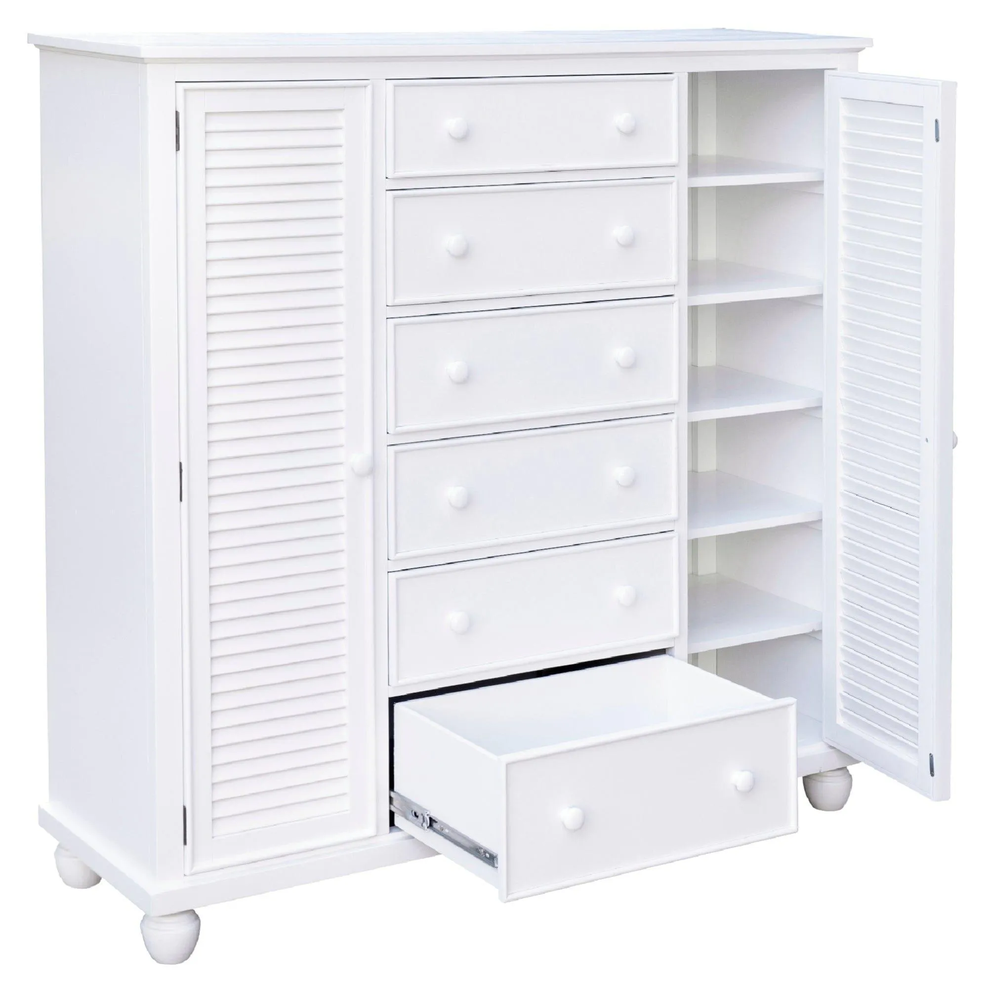 Sunset Trading Shutter 5 Piece Queen Bedroom Set with 3 Drawer Nightstand in White