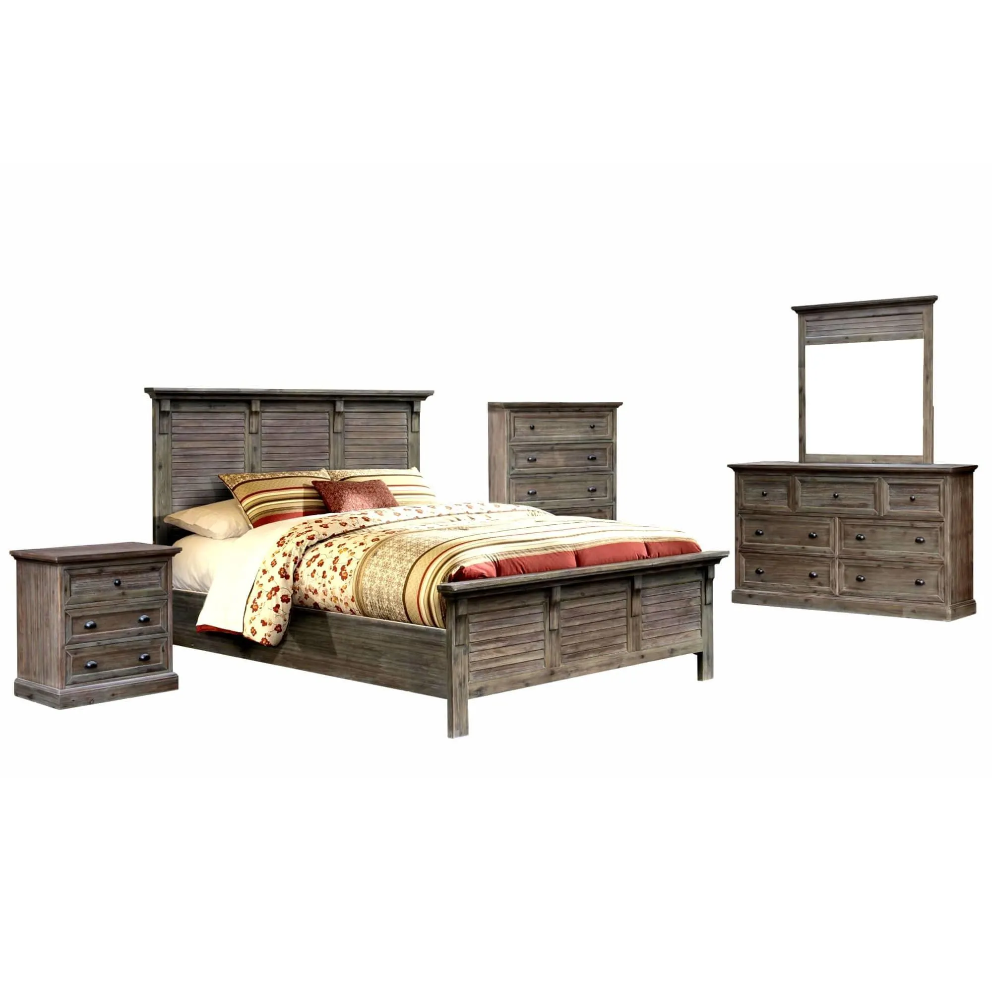 Sunset Trading Solstice 5 Piece King Bedroom Set in Gray Brown Acacia Wood