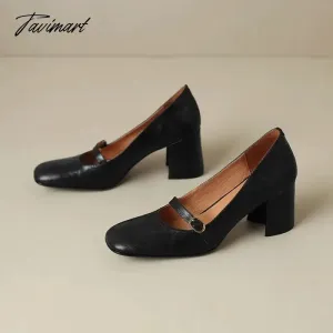 TAVIMART  -  New Designer Chunky Heel Mary Jane Leather Shoes women Spring Autumn Wear Resistant Non-slip Women Pumps High Heels