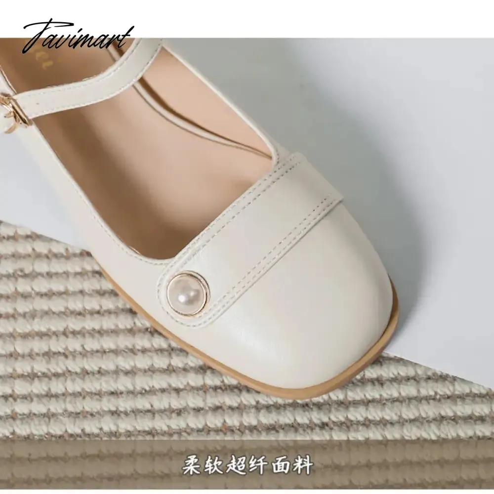 Tavimart spring new women's leather shoes Ladies casual high heels Korean style low heel chunky heel design career and party wear