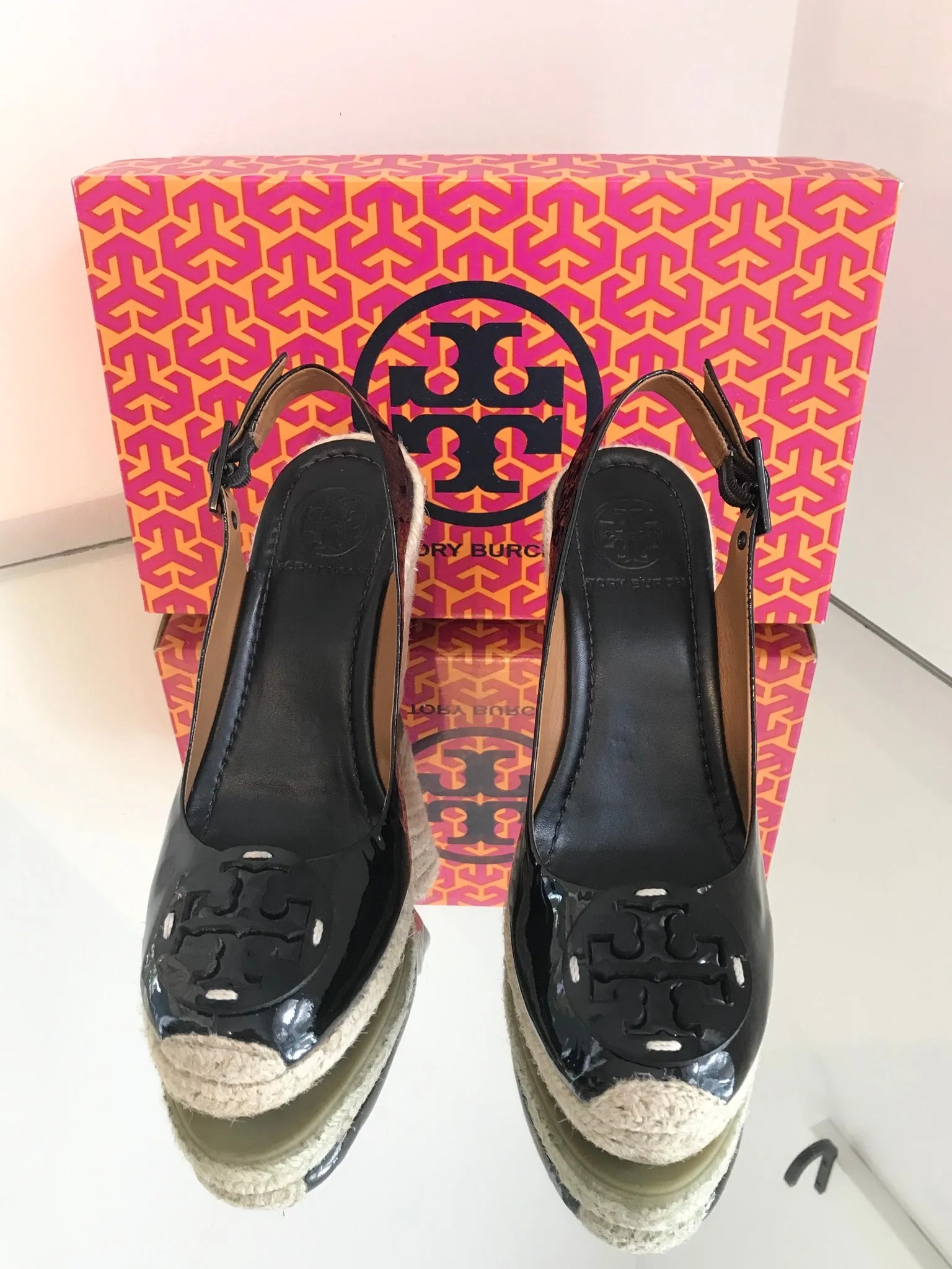 TORY BURCH Patent Leather Espadrille Wedge Sandals