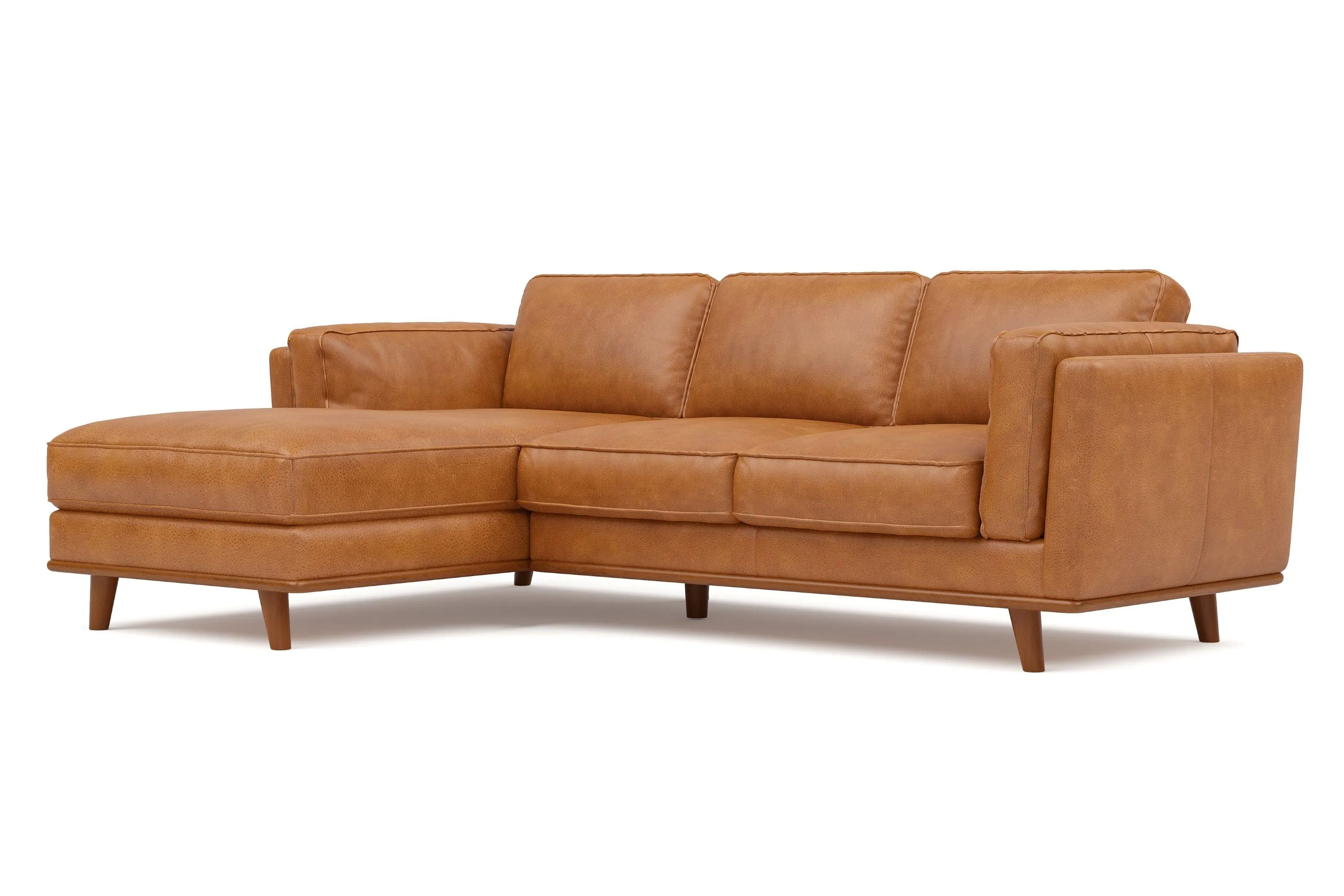 Valencia Artisan Top Grain Leather Three Seats with Left Chaise Leather Sofa, Cognac