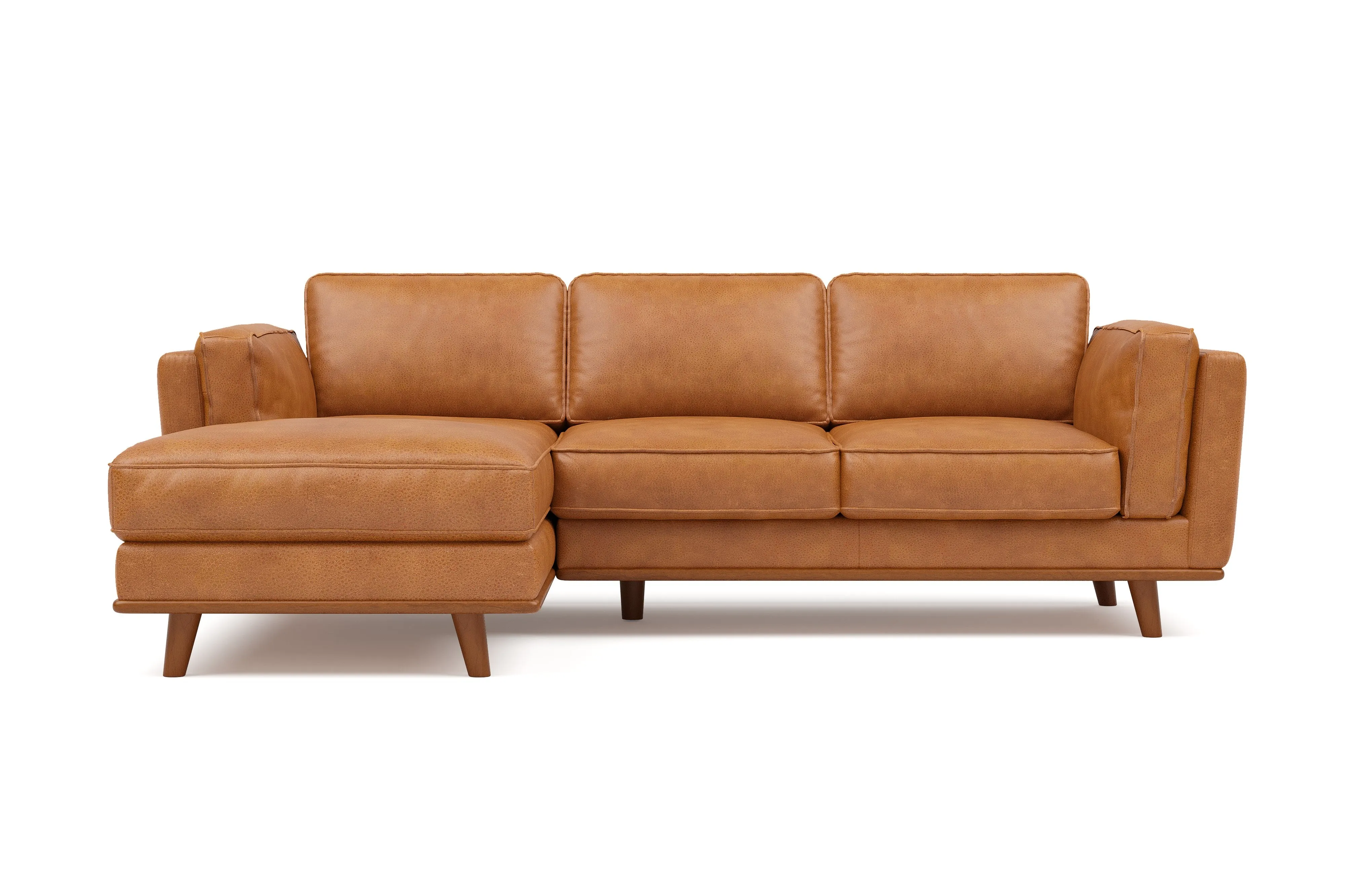 Valencia Artisan Top Grain Leather Three Seats with Left Chaise Leather Sofa, Cognac