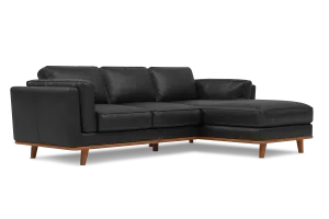 Valencia Artisan Top Grain Leather Three Seats with Right Chaise Leather Sofa, Black