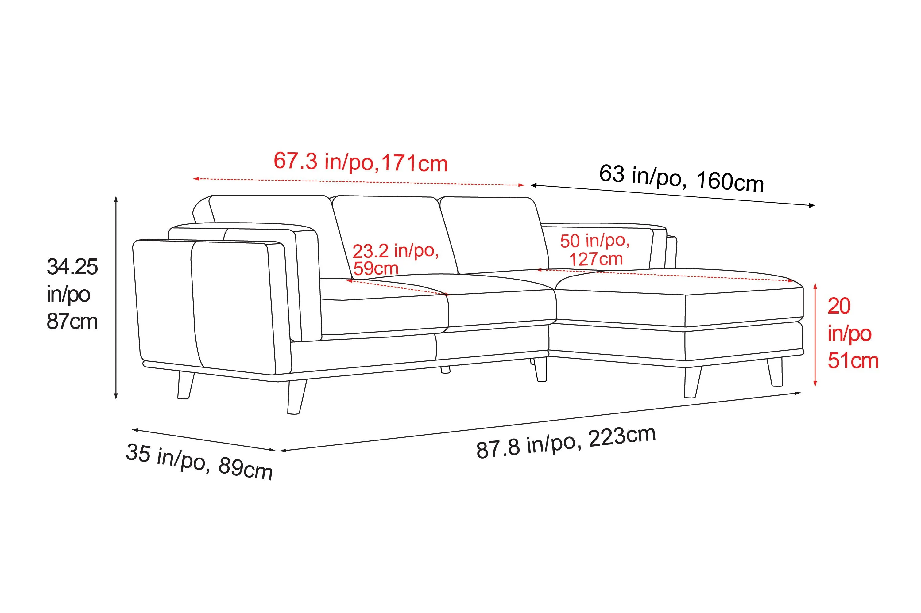 Valencia Artisan Top Grain Leather Three Seats with Right Chaise Leather Sofa, Cognac