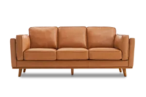 Valencia Artisan Wide Three Seats Leather Sofa, Cognac Color