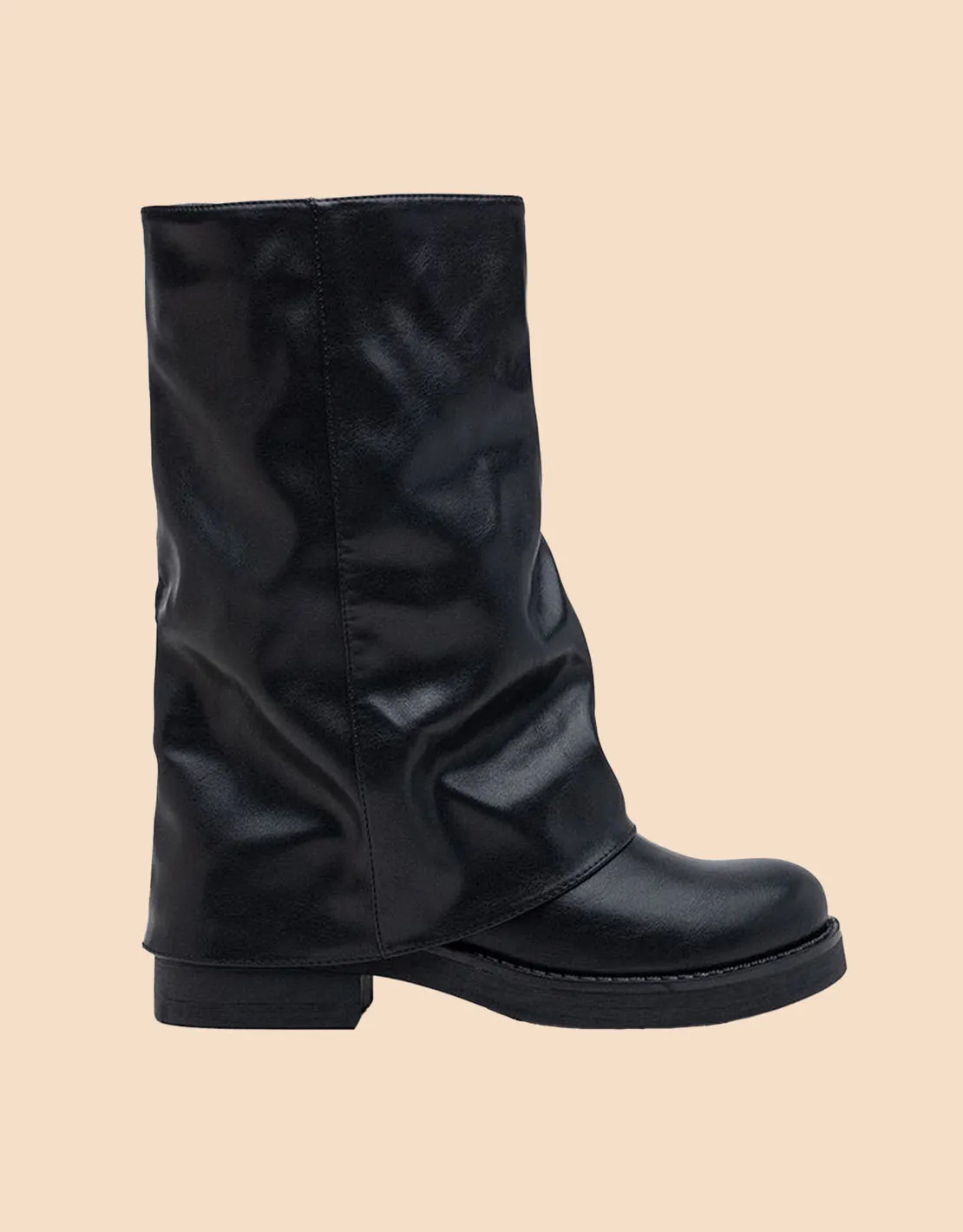 Vegan leather fold over midi boots