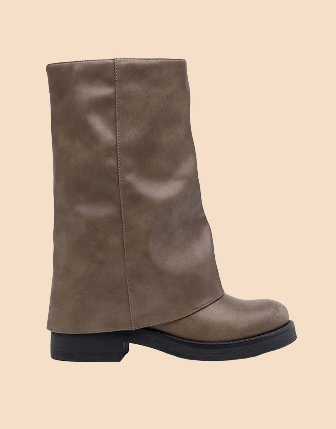 Vegan leather fold over midi boots