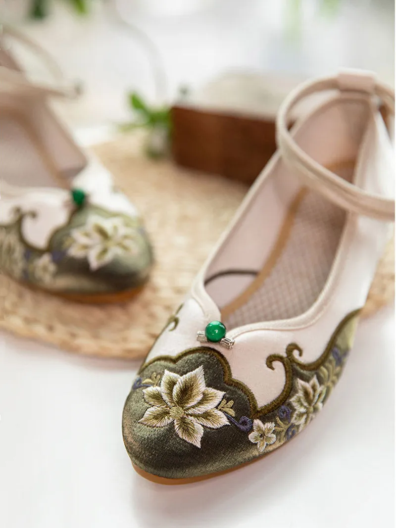 Vintage Lotus Flower Embroidered Shoes