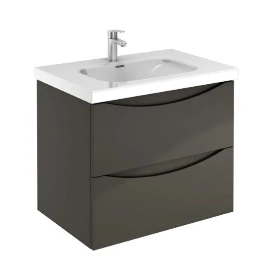 Wall-mount Vanity 28" x 18" 2 Drawers in High Gloss Lacquered Anthracite