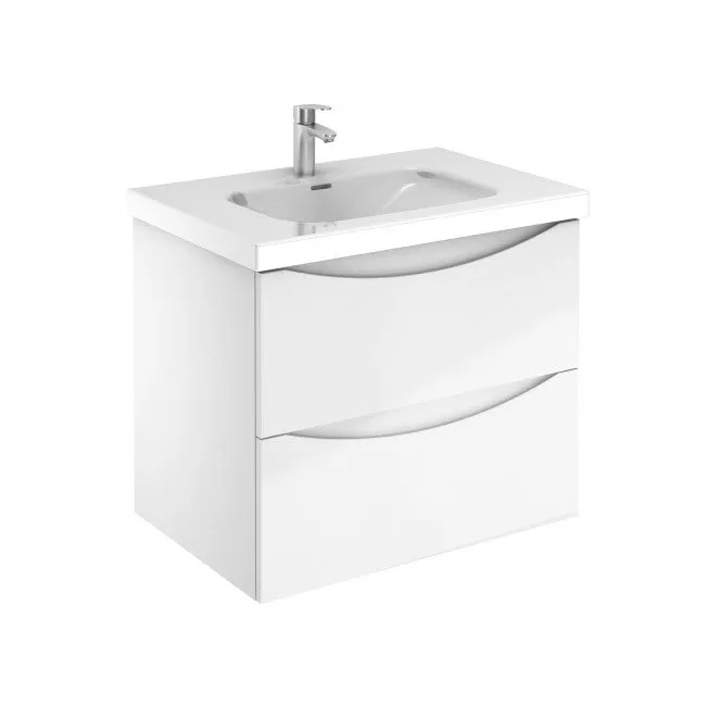 Wall-Mount Vanity 28" x 18" 2 Drawers in High Gloss Lacquered White