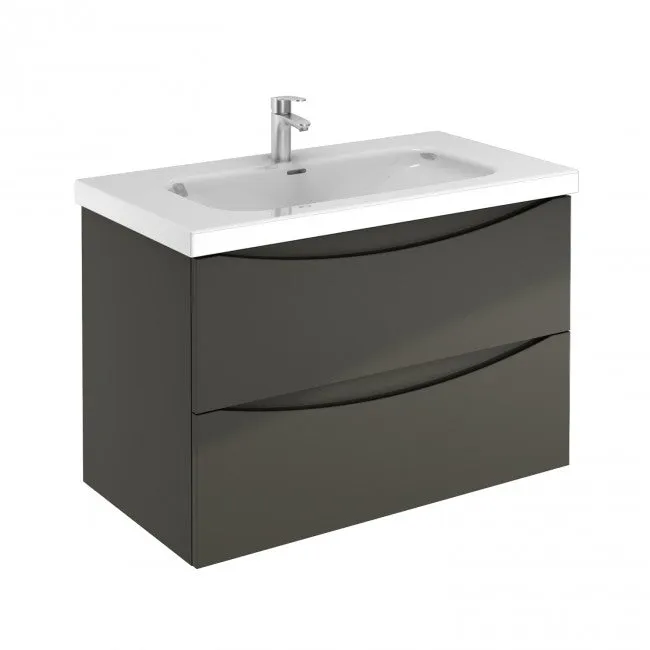 Wall-mount Vanity 36" x 18" 2 Drawers in High Gloss Lacquered Anthracite