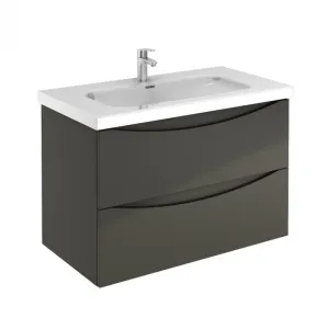 Wall-mount Vanity 36" x 18" 2 Drawers in High Gloss Lacquered Anthracite