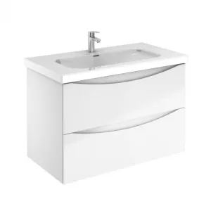 Wall-mount Vanity 36" x 18" 2 Drawers in High Gloss Lacquered White