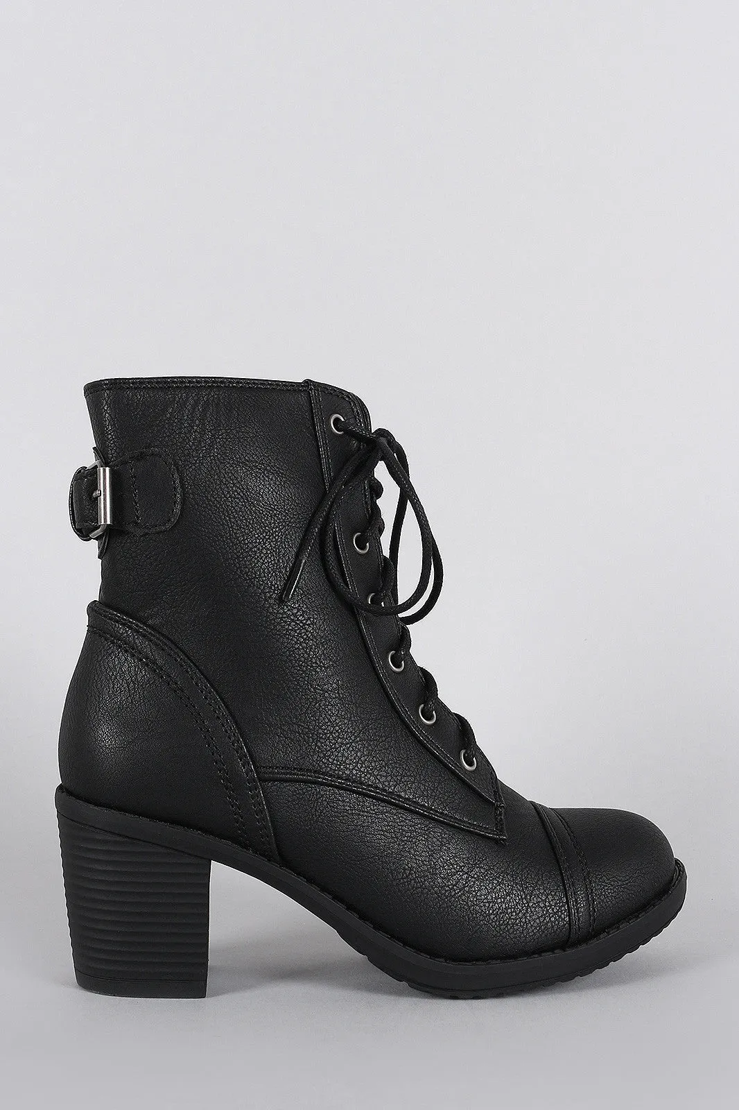 Wild Diva Back Buckle Combat Ankle Boots