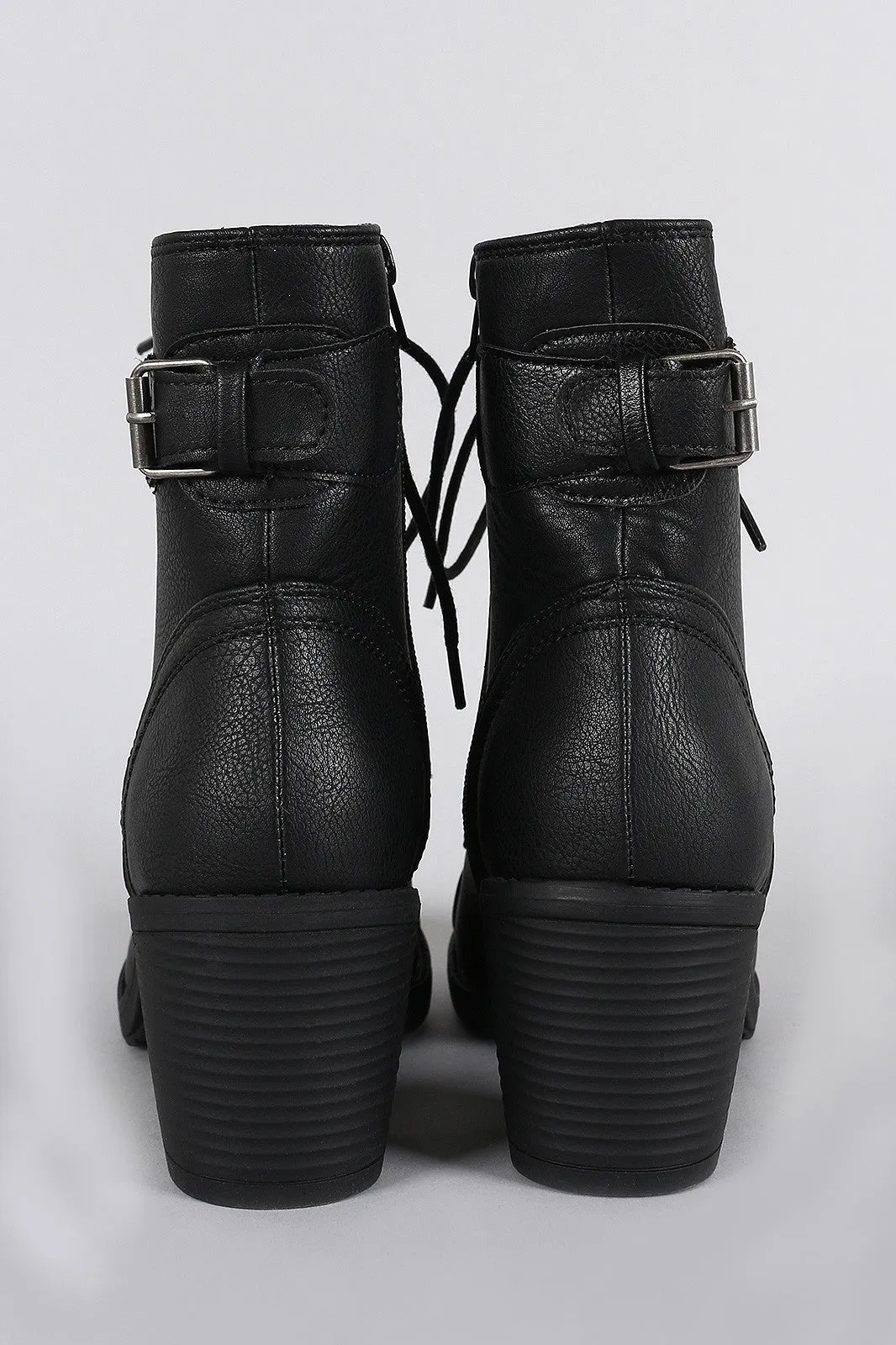 Wild Diva Back Buckle Combat Ankle Boots