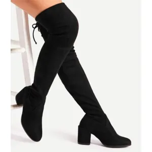 Women chunky heel round toe elastic over the knee boots