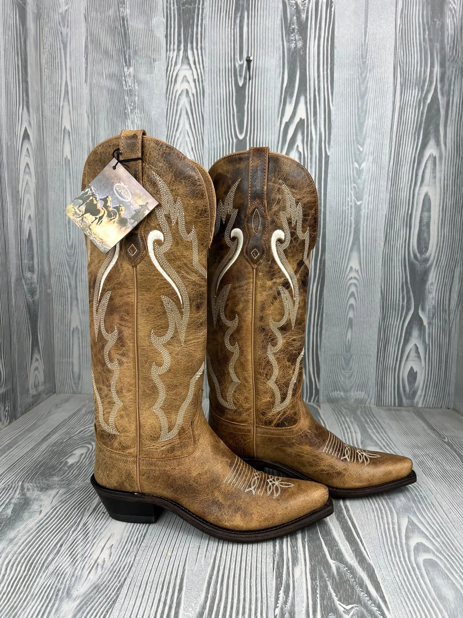 Women's Old West Tall Tan Snip Toe Western Boot - TS1549