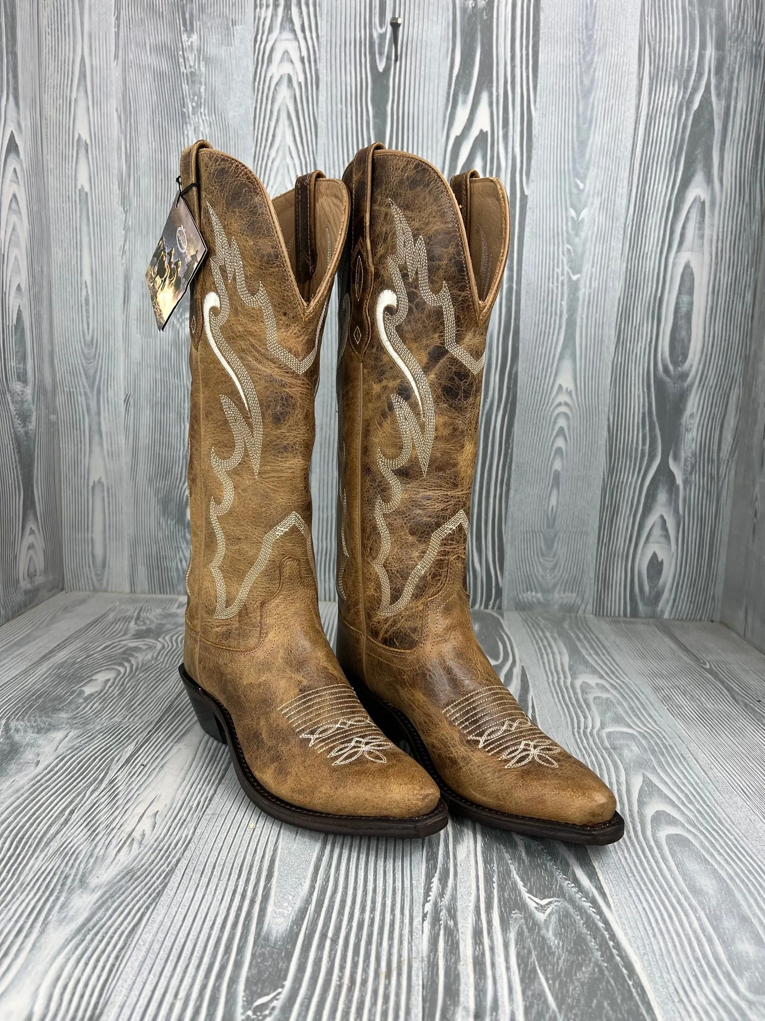 Women's Old West Tall Tan Snip Toe Western Boot - TS1549